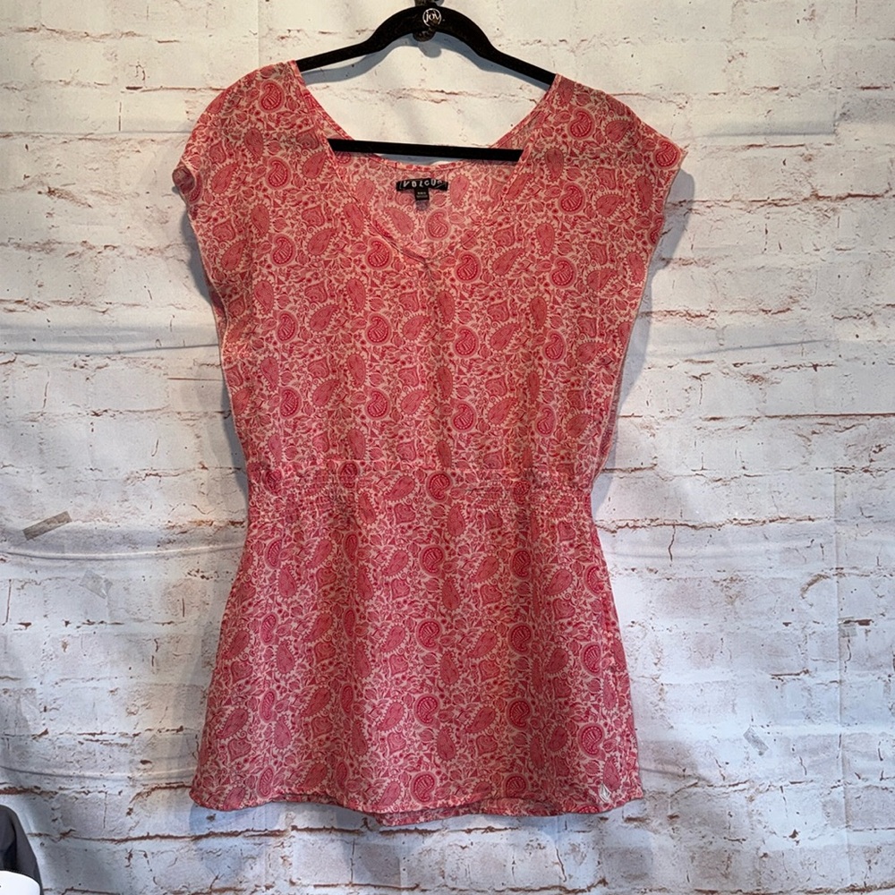 Volcom Shirt Youth Girls Kids Medium 12 Paisley Fit Flare Short Sleeve Blouse